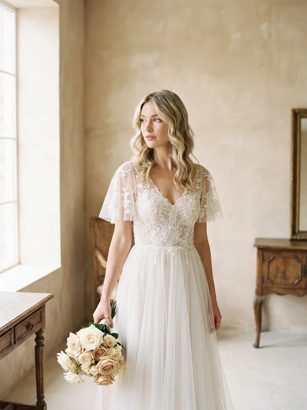Flutter Sleeve Wedding Dresses - 1
