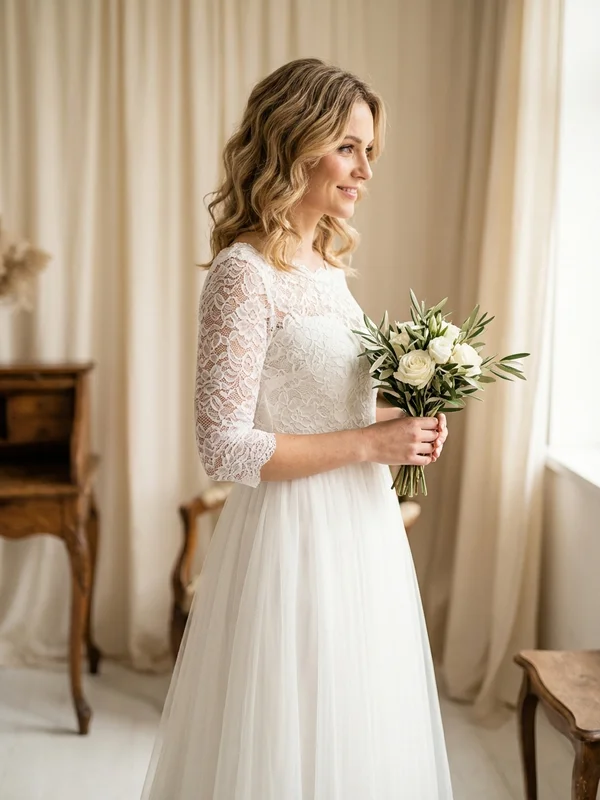 3/4 Sleeve Wedding Dresses - 1