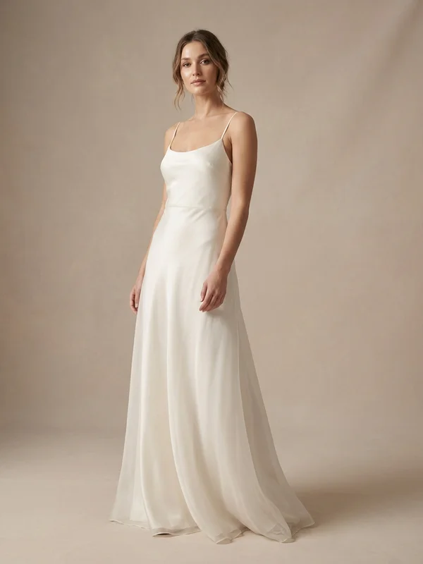 Sage — Ivory Silk Boho Wedding Dress with Removable Cape Sleeves - 1