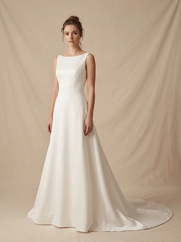 Seraphine — White Mikado Button Back Wedding Dress with Bow Detail - 1