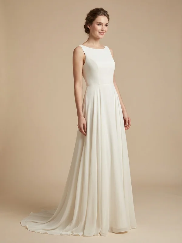 Vivienne — Ivory Chiffon Cap Sleeve Wedding Gown with Low Back - 1