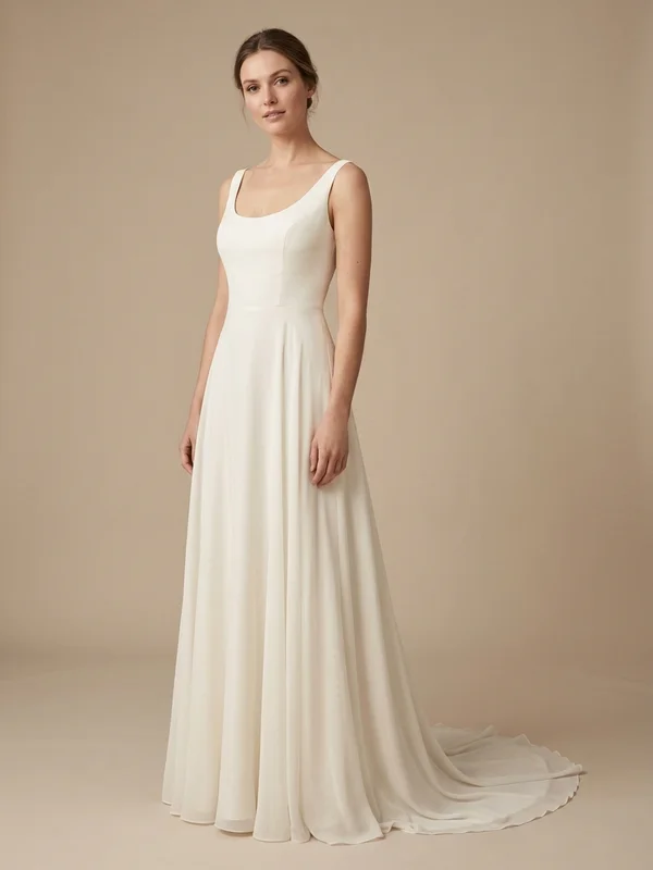 Cassandra — Ivory Chiffon Court Train Wedding Dress with Keyhole Back - 1