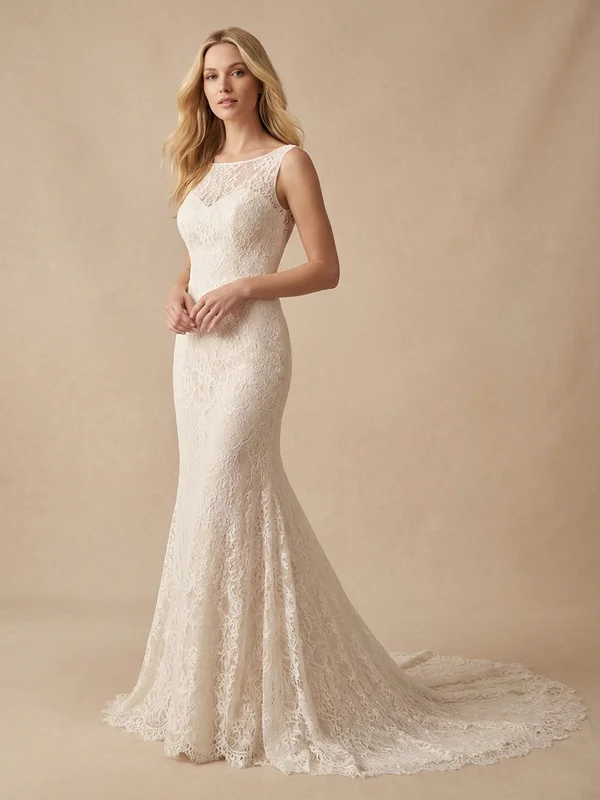 Eleanora — White Lace Cathedral Train Wedding Gown with Illusion Back - 1