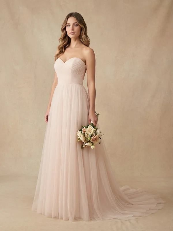 Isadora — Blush Tulle Court Train Wedding Gown with Beaded Bodice - 1