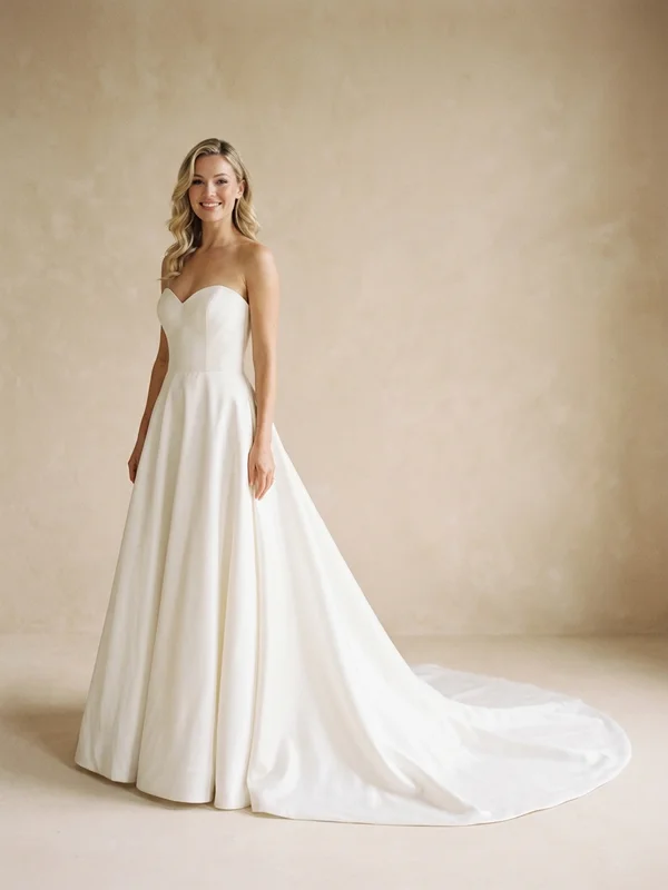 Seraphina — Ivory Satin Cathedral Train Wedding Dress with Beaded Bodice - 1