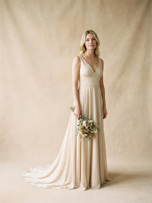 Clementine — Champagne Chiffon Country Wedding Dress with Open Back - 1
