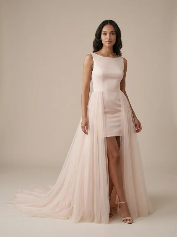 Elara — Blush Tulle Destination Wedding Gown with Detachable Skirt - 1