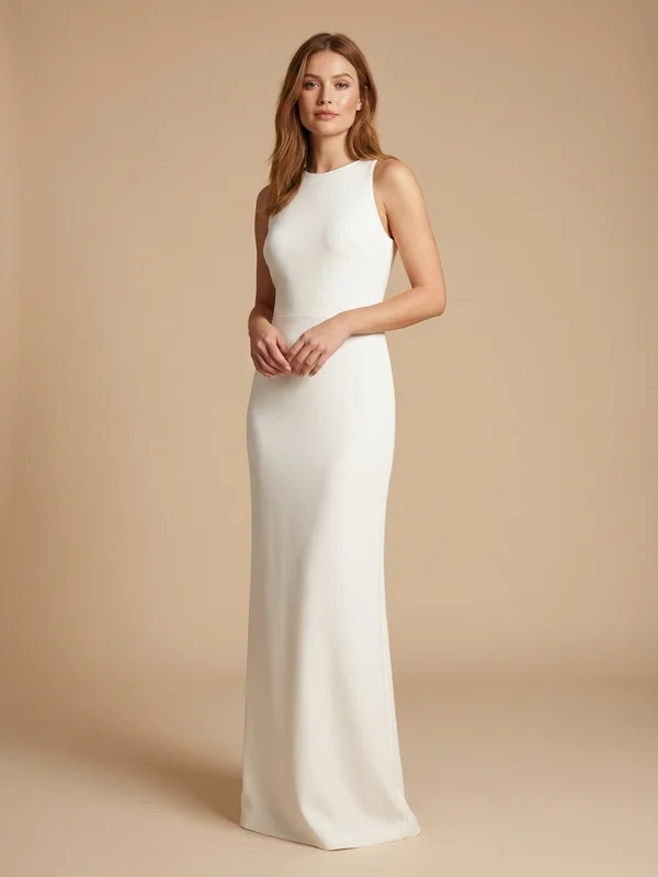 Solana — White Crepe Destination Wedding Gown with Open Back - 1