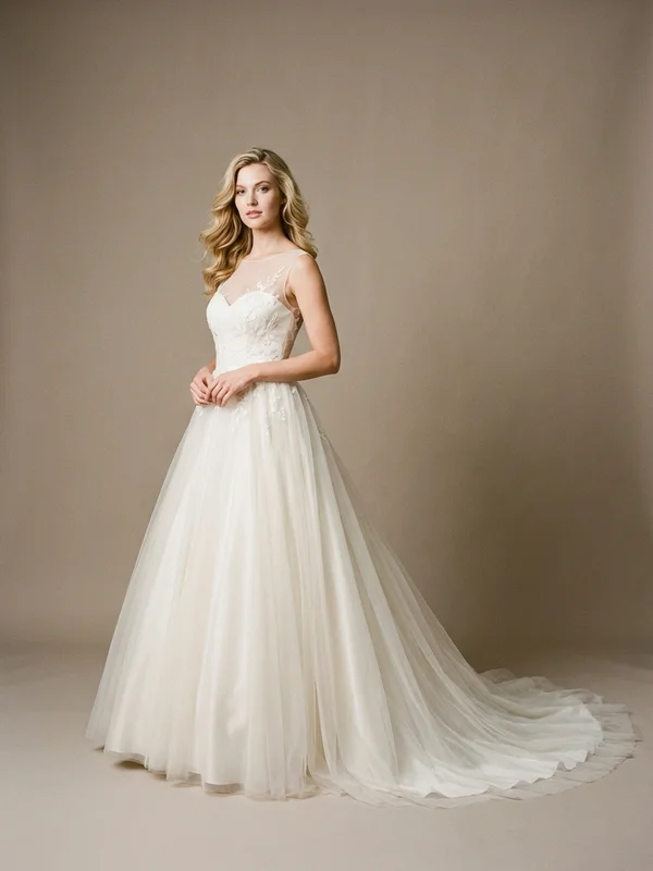 Cordelia — Ivory Tulle Elegant Wedding Dress with Beaded Waistline - 1