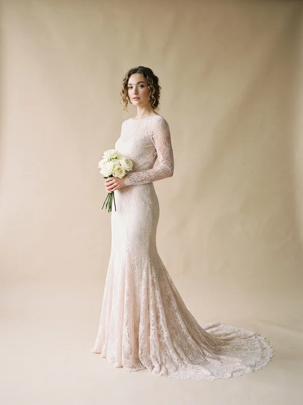 Briar — Blush Lace Elopement Wedding Gown with Cap Sleeves - 1