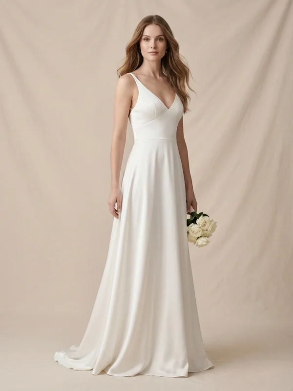 Waverly — White Silk Elopement Wedding Gown with Flutter Sleeves - 1