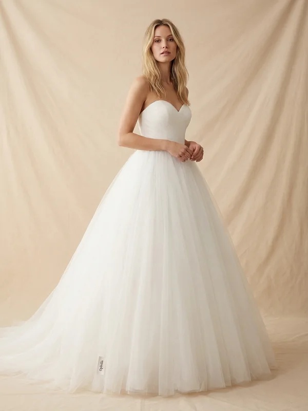 Ophelia — White Tulle Ball Gown Wedding Dress with Flutter Sleeves - 1