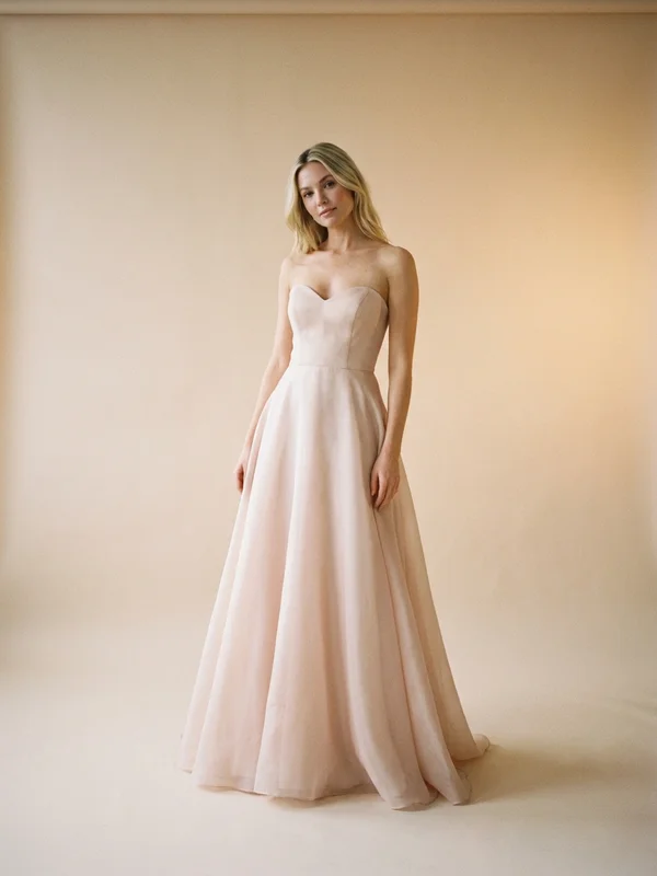 Primrose — Blush Organza Garden Wedding Gown with Flutter Sleeves - 1