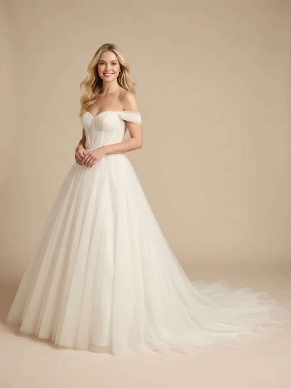 Vivienne — Ivory Tulle Ball Gown Wedding Dress with Beaded Bodice - 1