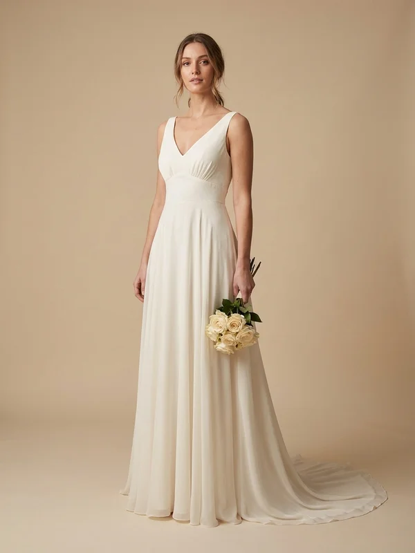 Eleanora — Ivory Chiffon Empire Wedding Dress with Flutter Sleeves - 1