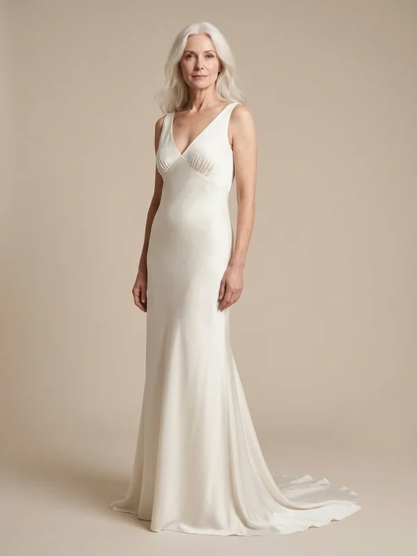 Vivienne — Ivory Silk Empire Waist Wedding Dress with Open Back - 1