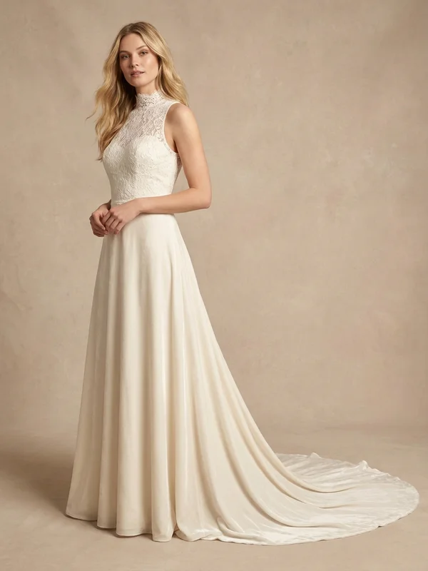 Evangeline — Ivory Velvet Winter Wedding Dress with Long Sleeves - 1