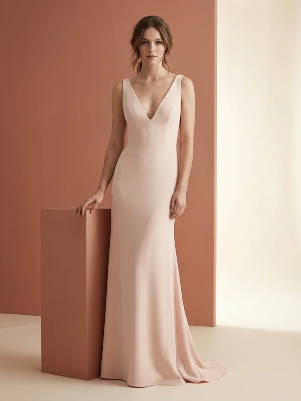 Isolde — Blush Crepe Low Back Wedding Dress with Cowl Drape - 1
