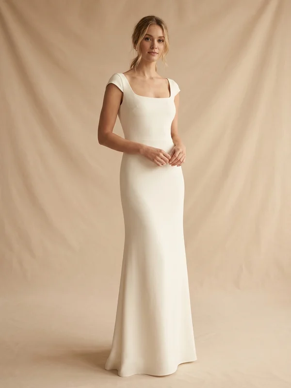 Margaux — Ivory Crepe Long Sleeve Wedding Gown with Cowl Back - 1