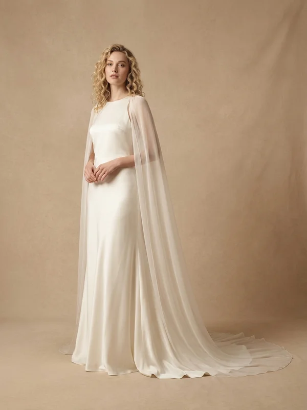 Celestine — Ivory Silk Mikado Luxury Wedding Dress with Detachable Cathedral Cape - 1