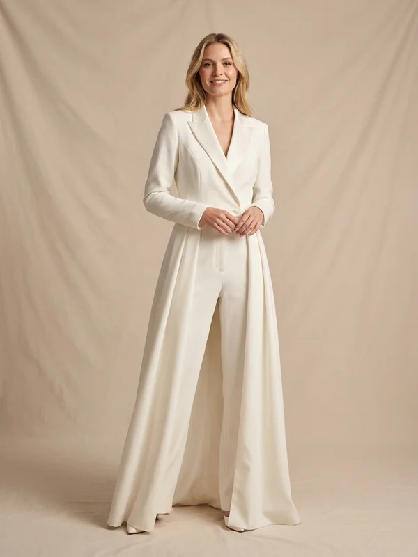 Thorne — White Tuxedo-Inspired Modern Wedding Dress with Satin Lapels - 1