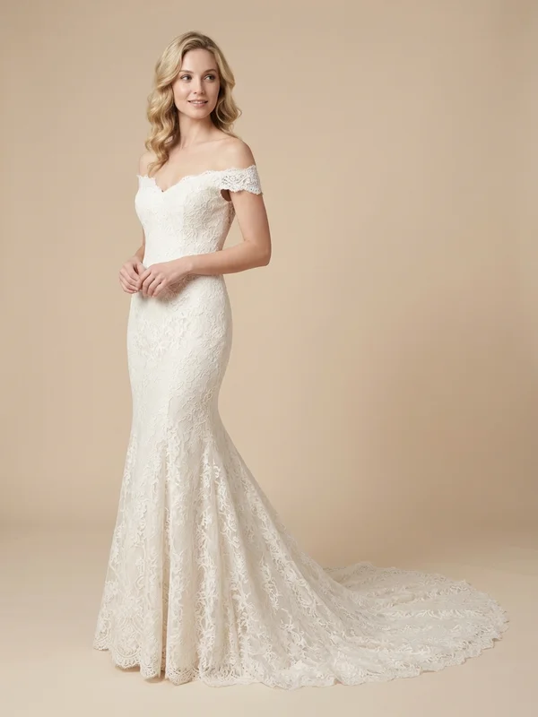 Seraphina — Ivory Lace Off-Shoulder Wedding Dress with Mermaid Silhouette - 1
