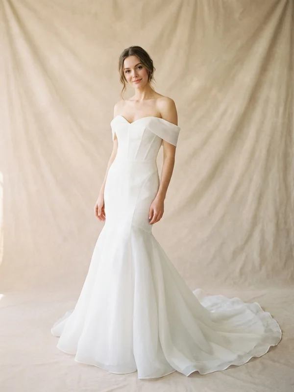 Vivienne — White Organza Mermaid Wedding Gown with Floral Appliqués - 1