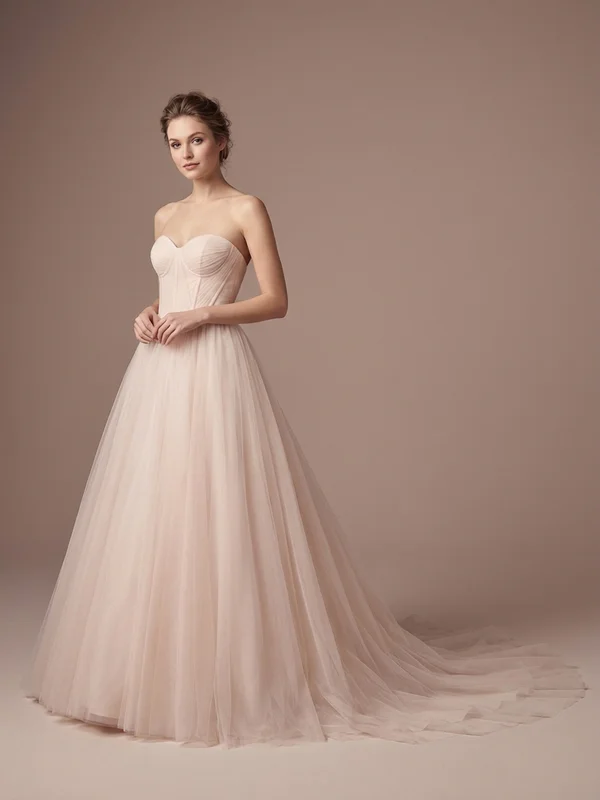 Arabella — Blush Tulle Petite Ball Gown Wedding Dress with Beaded Bodice - 1