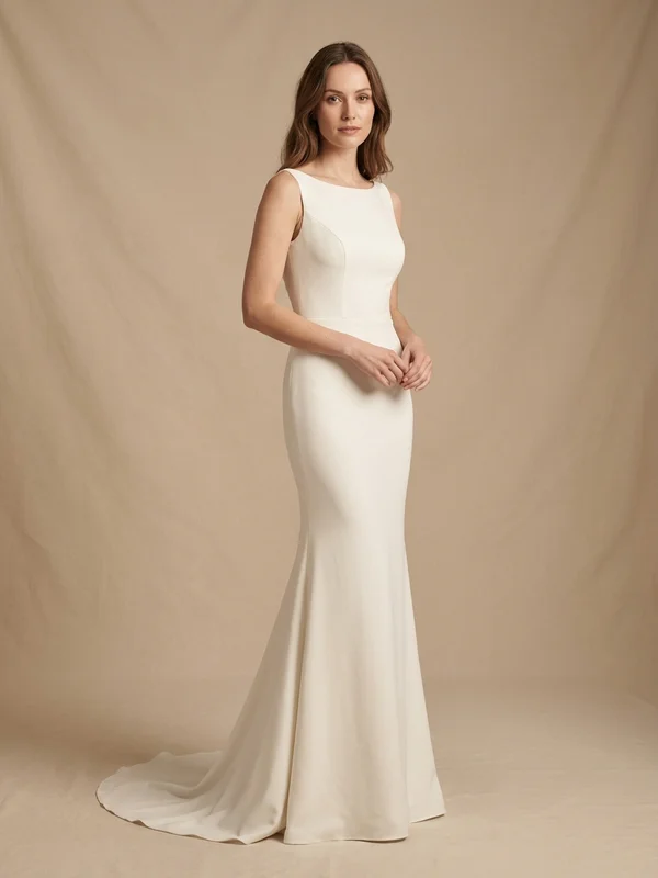 Cordelia — Ivory Stretch Crepe Plus-Size Fit & Flare Wedding Gown with Low Back - 1