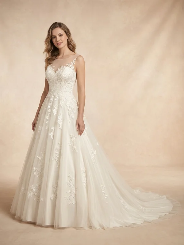 Cordelia — Ivory Princess Lace Wedding Gown with Long Sleeves - 1
