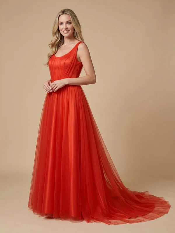 Scarlett — Red Tulle Ball Gown Wedding Dress with Embroidered Bodice - 1