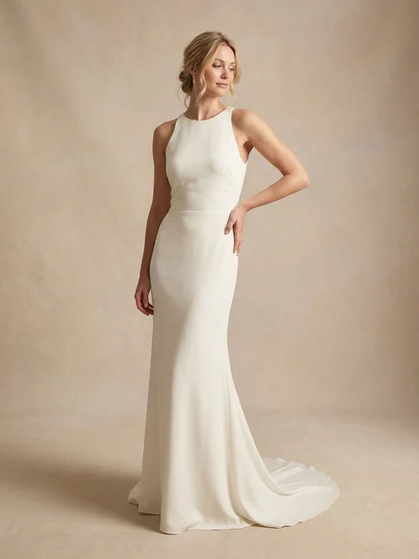 Astrid — Ivory Satin Minimalist Wedding Dress with Low Back - 1