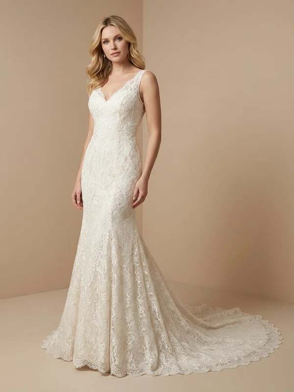Valentina — Ivory Sparkle Lace Wedding Dress with Low Back - 1