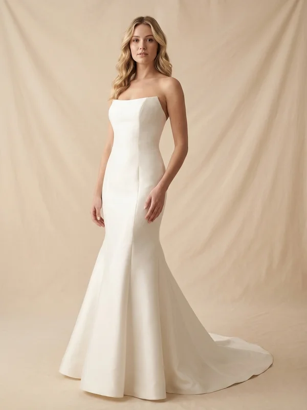 Seraphine — Ivory Mikado Strapless Mermaid Wedding Dress with Sweep Train - 1