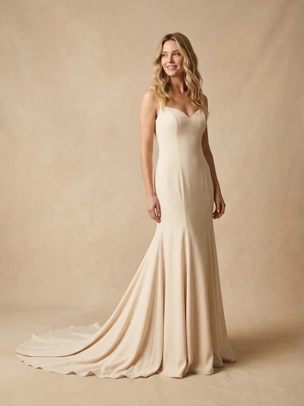 Juliette — Champagne Crêpe Sweetheart Fit & Flare Wedding Dress with Low Back - 1