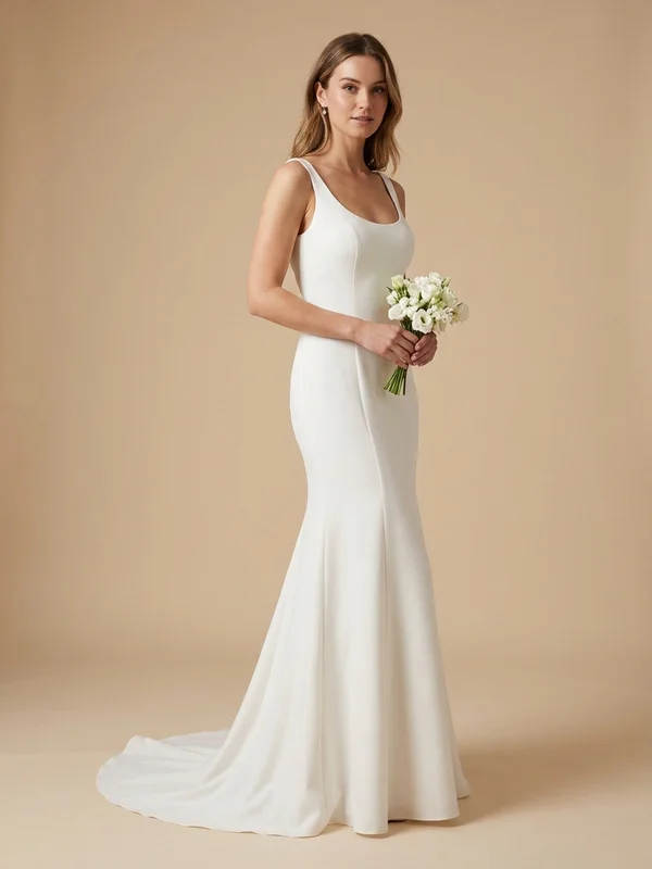 Cordelia — White 3/4 Sleeve Fit & Flare Wedding Gown with Embroidered Detail - 1