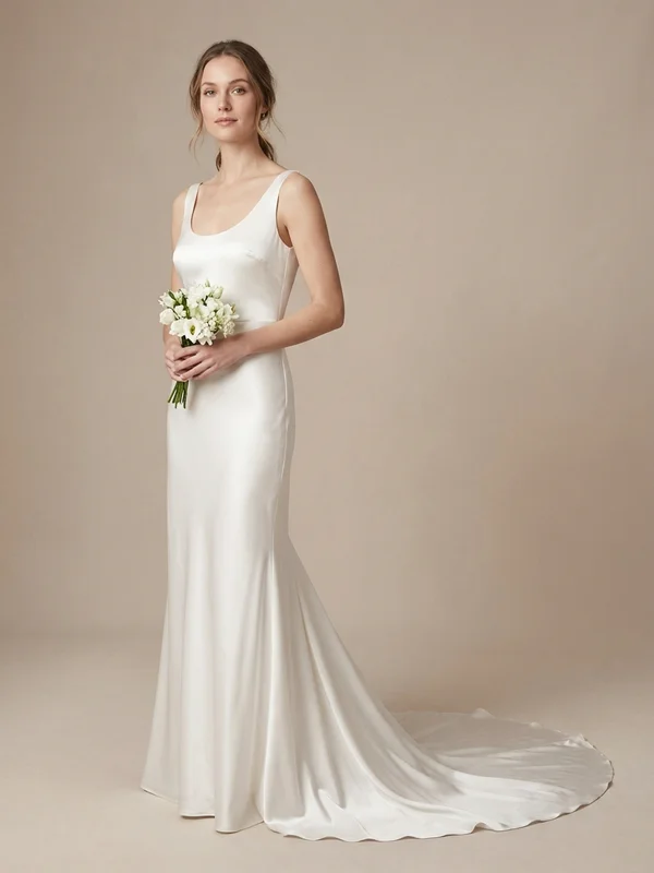 Cordelia — White Satin Vintage Wedding Gown with Art Deco Beading - 1