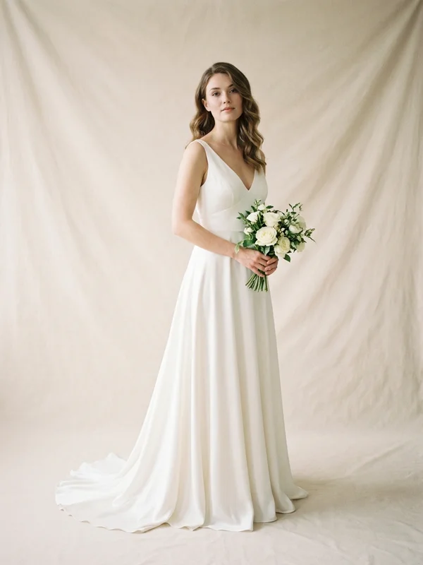 Florence — Ivory Silk Vintage Wedding Gown with Bishop Sleeves - 1