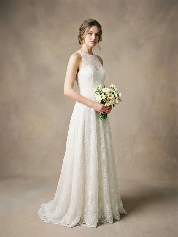 Rosalind — Ivory Lace Vintage Wedding Dress with Juliet Sleeves - 1