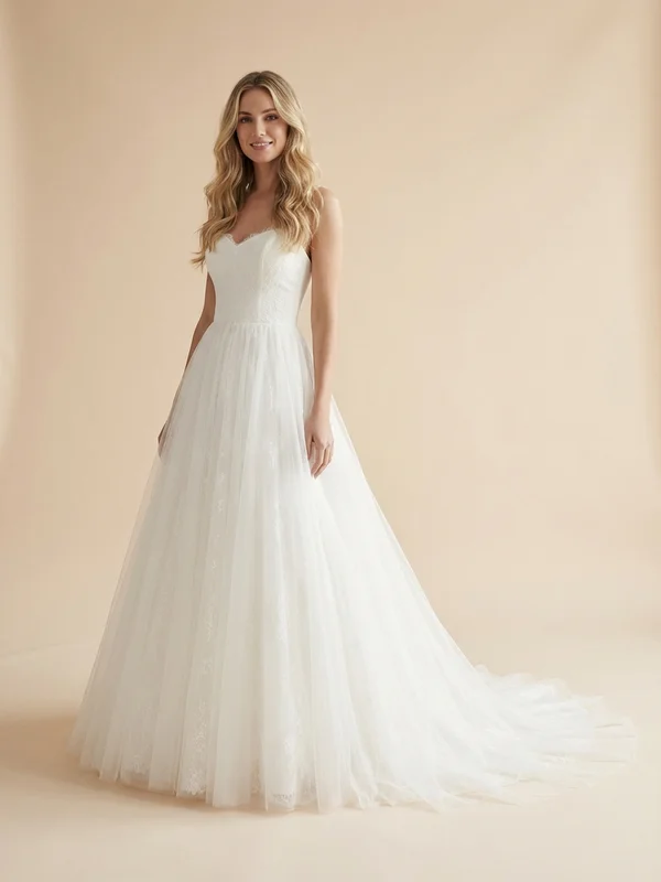 Margaux — White Tulle Ball Gown Wedding Dress with Beaded Bodice - 1